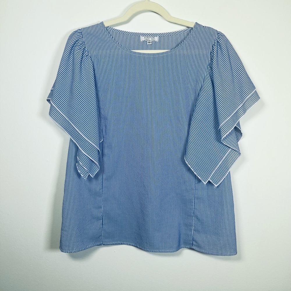 Darling Blue and White Striped Blouse Size XL